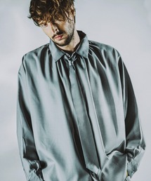 【NO ID.】Tie Neck Gather Big Shirt / ネクタイ 付 ネック ギャザー ビッグ シャツ