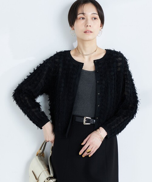 新品　NOLLEY'S ノーリーズ　フリンジ　カーディガン　羽織　ブラック NOLLEY'S カーディガン 「アンサンブル対応」「手洗い可能
