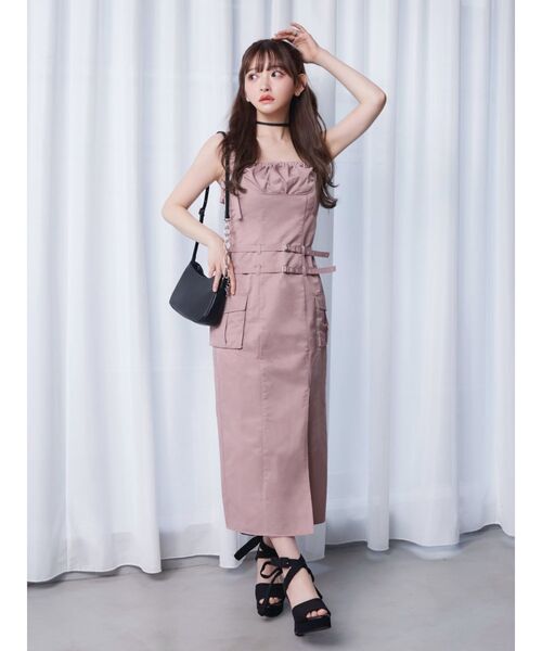 EATME（イートミー）の「ダブルベルトキャミワンピース（ワンピース・レディース・ピンク/ブラック/グレー・SMALL/MEDIUM）」の5枚目の写真