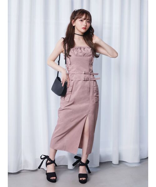 EATME（イートミー）の「ダブルベルトキャミワンピース（ワンピース・レディース・ピンク/ブラック/グレー・SMALL/MEDIUM）」の6枚目の写真