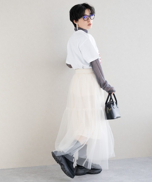 RAGEBLUE（レイジブルー）の「3WAY/レイヤードチュールベルトスカート（スカート・レディース・ブラック/ホワイト・FREE）」の4枚目の写真