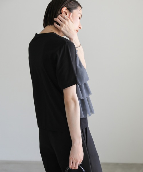 select MOCA（セレクトモカ）の「チュールドッキングTシャツ（Tシャツ/カットソー・レディース・オフホワイト/ブラック・FREE）」の8枚目の写真