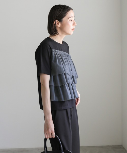 select MOCA（セレクトモカ）の「チュールドッキングTシャツ（Tシャツ/カットソー・レディース・オフホワイト/ブラック・FREE）」の10枚目の写真