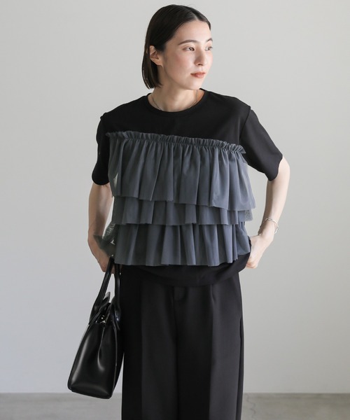 select MOCA（セレクトモカ）の「チュールドッキングTシャツ（Tシャツ/カットソー・レディース・オフホワイト/ブラック・FREE）」の16枚目の写真