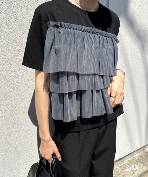 select MOCA（セレクトモカ）の「チュールドッキングTシャツ（Tシャツ/カットソー・レディース・オフホワイト/ブラック・FREE）」の21枚目の写真