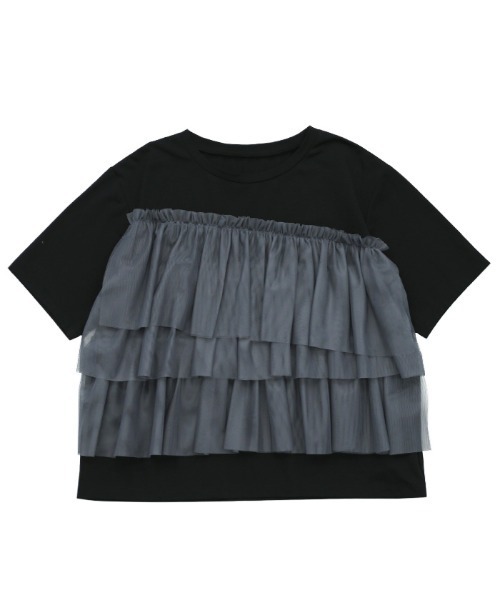 select MOCA（セレクトモカ）の「チュールドッキングTシャツ（Tシャツ/カットソー・レディース・オフホワイト/ブラック・FREE）」の13枚目の写真