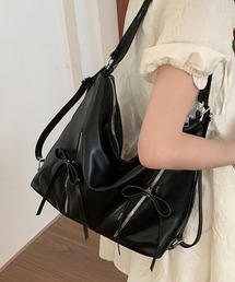ショルダーバッグ（ブラック/黒色系・リボン）ファッション通販