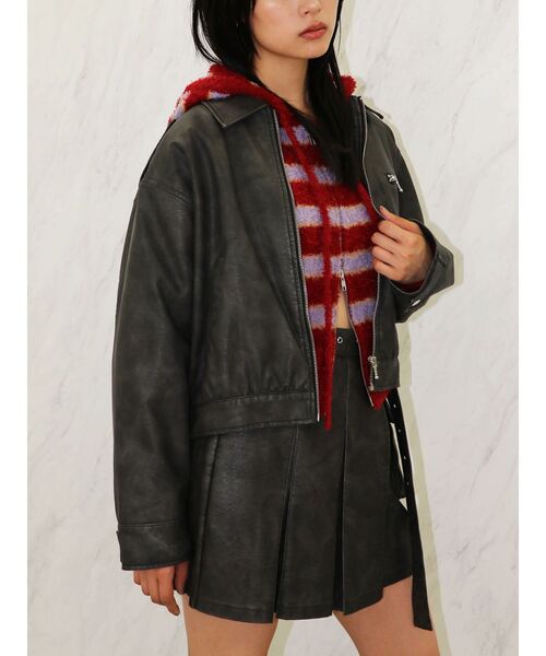 jouetie（ジュエティ）の「シャギーボーダーダブルZIPフーディー（パーカー・レディース・パープル/レッド/ブルー・MEDIUM）」の4枚目の写真