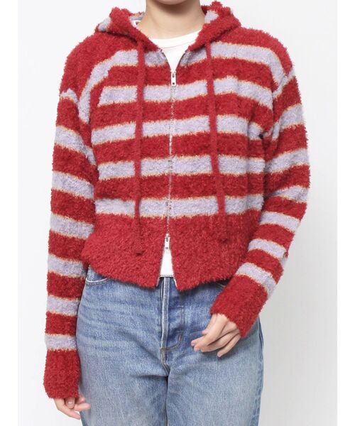 【セール】シャギーボーダーダブルZIPフーディー（パーカー）｜jouetie（ジュエティ）