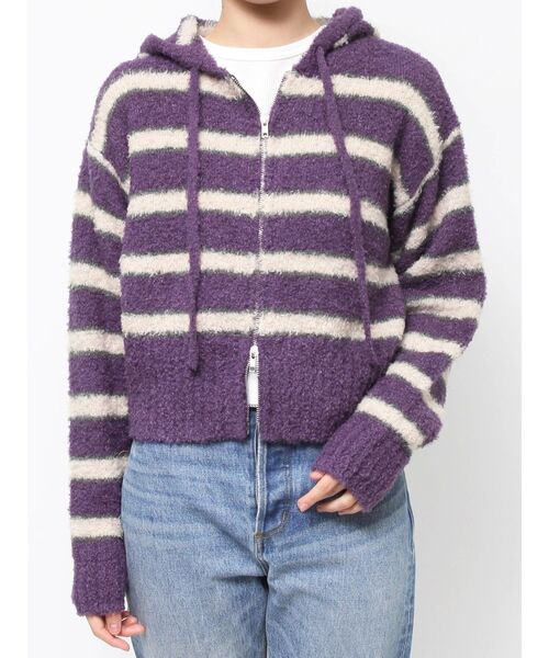 【セール】シャギーボーダーダブルZIPフーディー（パーカー）｜jouetie（ジュエティ）
