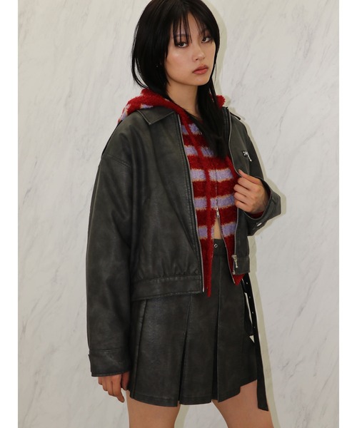 【セール】シャギーボーダーダブルZIPフーディー（パーカー）｜jouetie（ジュエティ）