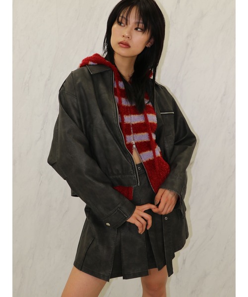 【セール】シャギーボーダーダブルZIPフーディー（パーカー）｜jouetie（ジュエティ）