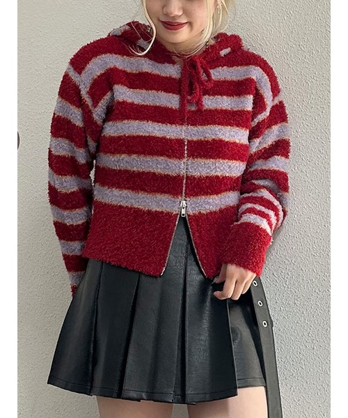 【セール】シャギーボーダーダブルZIPフーディー（パーカー）｜jouetie（ジュエティ）