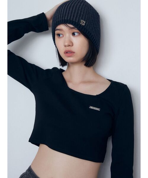 EMODA(エモダ)の「プレートクロップトップ(Tシャツ/カットソー・レディース・ホワイト/ブラック/グレー/その他・FREE)」の7枚目の写真