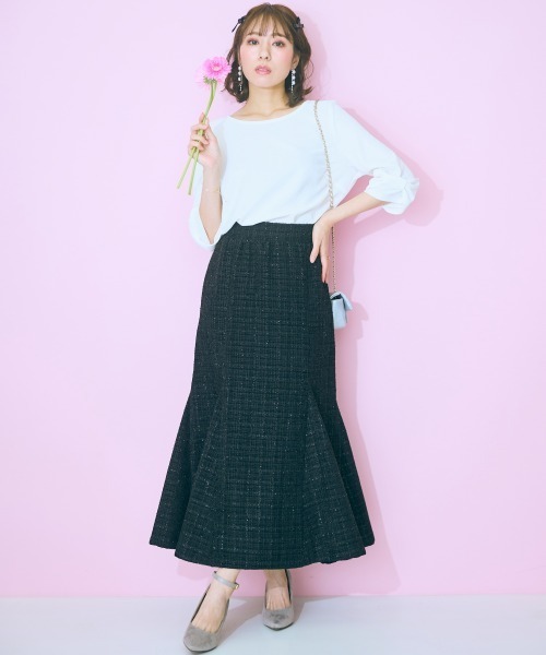 marun（マルン）の「＜大きいサイズ＞ ツイードマーメイドスカート marun（スカート・レディース・ブラック/アイボリー/ピンク・5L/4L/3L/LL/L）」の19枚目の写真