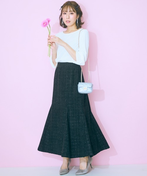 marun（マルン）の「＜大きいサイズ＞ ツイードマーメイドスカート marun（スカート・レディース・ブラック/アイボリー/ピンク・5L/4L/3L/LL/L）」の18枚目の写真