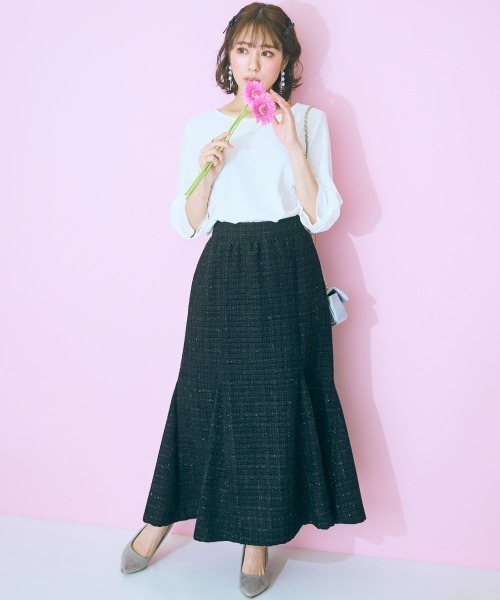 marun（マルン）の「＜大きいサイズ＞ ツイードマーメイドスカート marun（スカート・レディース・ブラック/アイボリー/ピンク・5L/4L/3L/LL/L）」の17枚目の写真