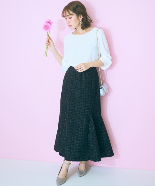 marun（マルン）の「＜大きいサイズ＞ ツイードマーメイドスカート marun（スカート・レディース・ブラック/アイボリー/ピンク・5L/4L/3L/LL/L）」の16枚目の写真