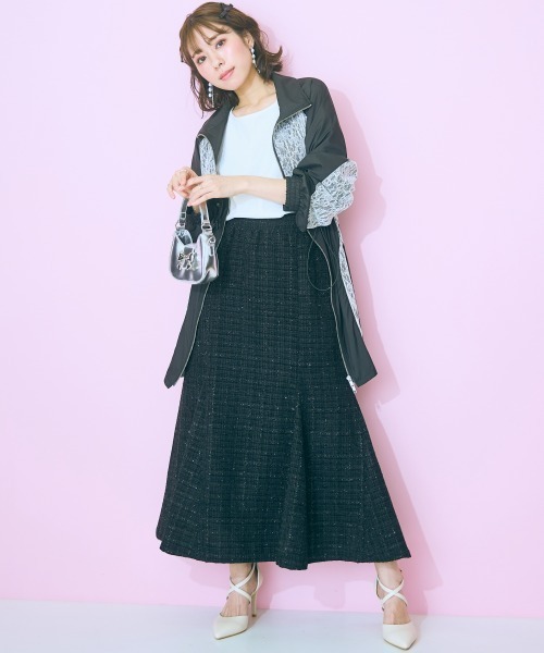 marun（マルン）の「＜大きいサイズ＞ ツイードマーメイドスカート marun（スカート・レディース・ブラック/アイボリー/ピンク・5L/4L/3L/LL/L）」の14枚目の写真