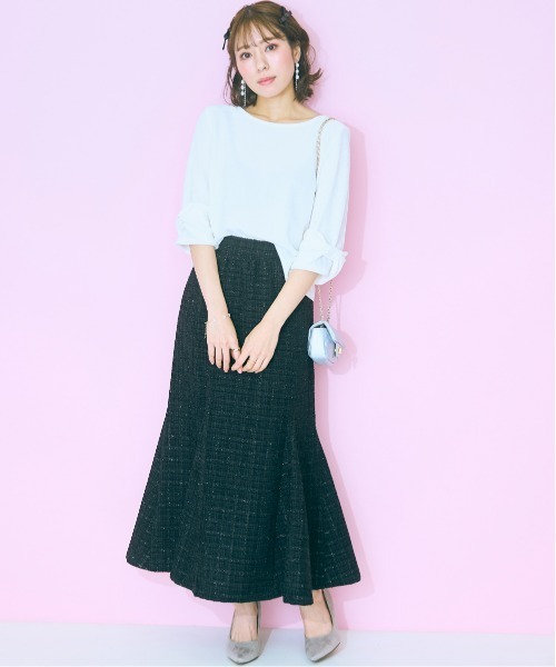 marun（マルン）の「＜大きいサイズ＞ ツイードマーメイドスカート marun（スカート・レディース・ブラック/アイボリー/ピンク・5L/4L/3L/LL/L）」の6枚目の写真