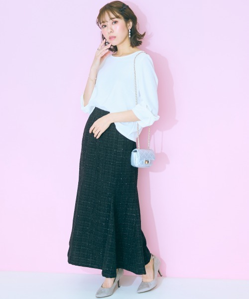 marun（マルン）の「＜大きいサイズ＞ ツイードマーメイドスカート marun（スカート・レディース・ブラック/アイボリー/ピンク・5L/4L/3L/LL/L）」の5枚目の写真