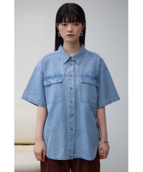 AZUL by moussy（アズールバイマウジー）の「シャンブレーオーバーシャツ（シャツ/ブラウス・レディース・ダークブルー/ライトブルー・FREE）」の10枚目の写真