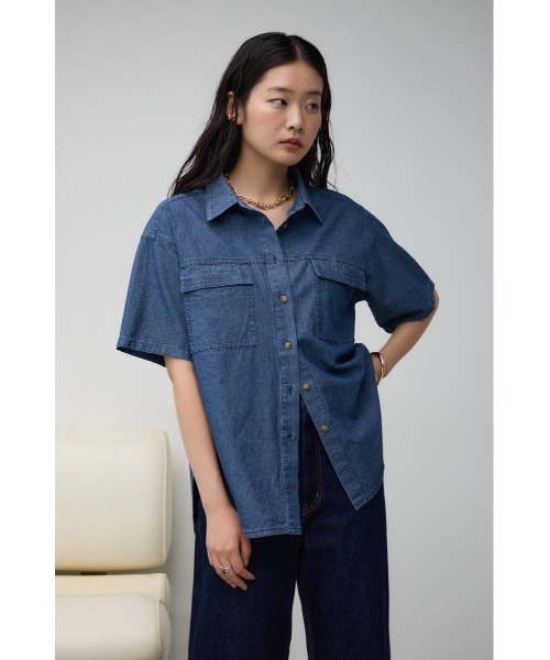 AZUL by moussy（アズールバイマウジー）の「シャンブレーオーバーシャツ（シャツ/ブラウス・レディース・ダークブルー/ライトブルー・FREE）」の18枚目の写真