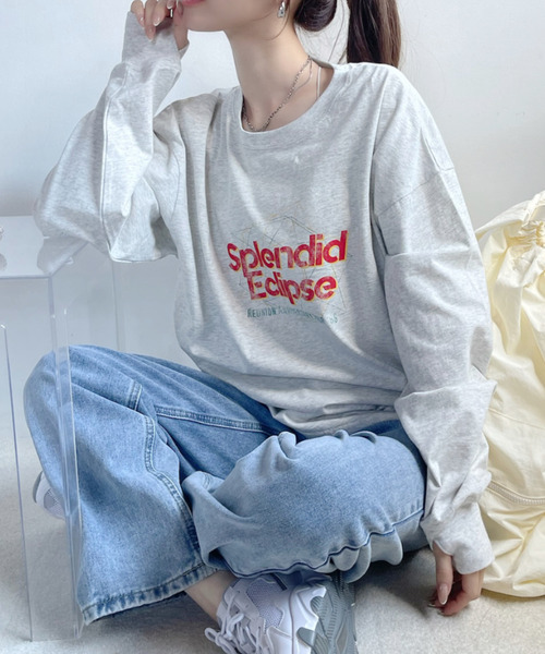 Ada.(エイダ)の「フェスデザイン ヴィンテージライク 長袖 Tシャツ(Tシャツ/カットソー・レディース・アイボリー/オートミール/チャコール・FREE)」の1枚目の写真