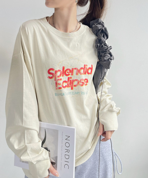 Ada.(エイダ)の「フェスデザイン ヴィンテージライク 長袖 Tシャツ(Tシャツ/カットソー・レディース・アイボリー/オートミール/チャコール・FREE)」の5枚目の写真