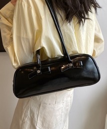 リボン付きワイドボストンバッグ