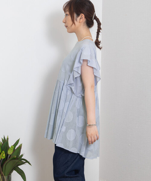 POU DOU DOU（プードゥドゥ）の「＜madeinINDIA＞サークルカットドビーシャツ（シャツ/ブラウス・レディース・ライトブルー/ブラック/オフホワイト・M）」の22枚目の写真