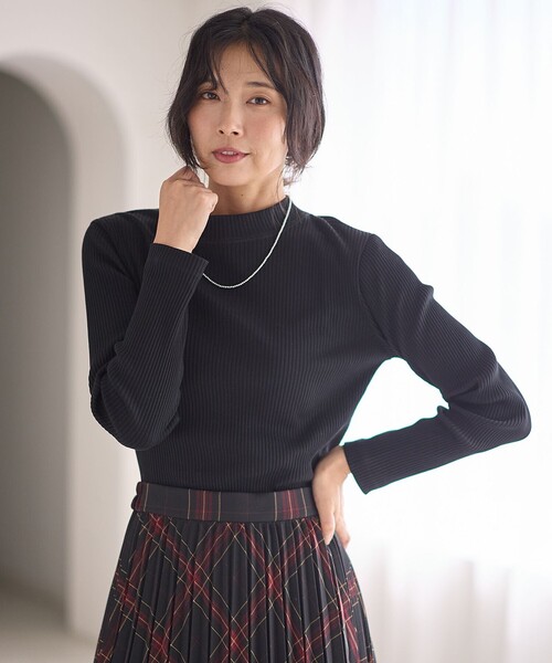 ANY（エニィ）の「テレコハイネックロングスリーブＴシャツ（Tシャツ/カットソー・レディース・ブラック系/ライトグレー系/グレー系・2/3）」の2枚目の写真