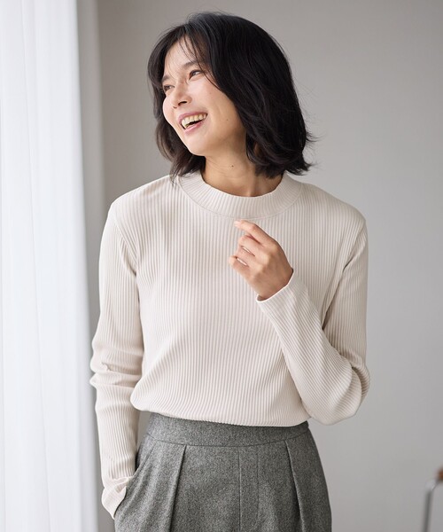 ANY（エニィ）の「テレコハイネックロングスリーブＴシャツ（Tシャツ/カットソー・レディース・ブラック系/ライトグレー系/グレー系・2/3）」の3枚目の写真
