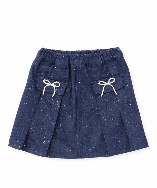 SLAP SLIP（スラップスリップ）の「リボンパールフラップ付きデニムプリーツスカパン(90~140cm)（スカート・キッズ・ブルー/ネイビー・90cm/100cm/120cm/110cm/130cm/140cm）」の2枚目の写真
