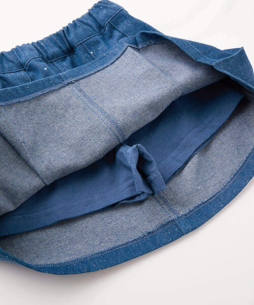 SLAP SLIP（スラップスリップ）の「リボンパールフラップ付きデニムプリーツスカパン(90~140cm)（スカート・キッズ・ブルー/ネイビー・90cm/100cm/120cm/110cm/130cm/140cm）」の14枚目の写真
