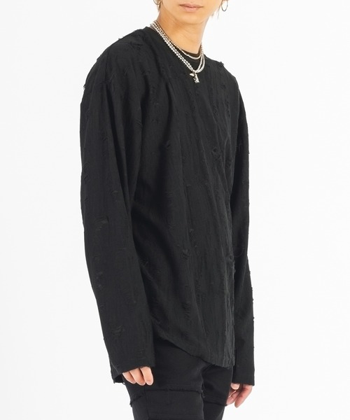 REGIEVO(レジエボ)の「【REGIEVO】 古着風 クラッシュダメージ加工 ロンTee(Tシャツ/カットソー・メンズ・グレー/ブラック・MEDIUM/LARGE)」の4枚目の写真