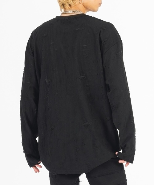 REGIEVO(レジエボ)の「【REGIEVO】 古着風 クラッシュダメージ加工 ロンTee(Tシャツ/カットソー・メンズ・グレー/ブラック・MEDIUM/LARGE)」の5枚目の写真