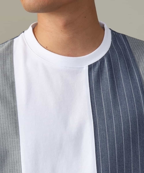 a.v.v（アーヴェヴェ）の「【主役TOPS】ストライプ切替カットソー(デザテクシリーズ）（Tシャツ/カットソー・メンズ・ホワイト/ネイビー・46/48/50）」の6枚目の写真
