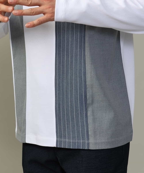 a.v.v（アーヴェヴェ）の「【主役TOPS】ストライプ切替カットソー(デザテクシリーズ）（Tシャツ/カットソー・メンズ・ホワイト/ネイビー・46/48/50）」の8枚目の写真