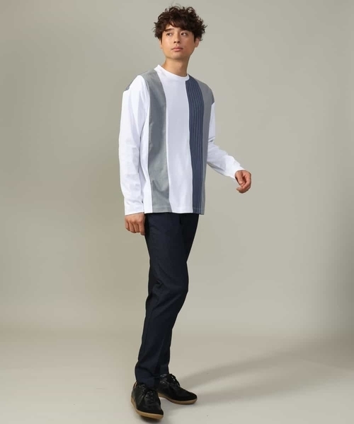 a.v.v（アーヴェヴェ）の「【主役TOPS】ストライプ切替カットソー(デザテクシリーズ）（Tシャツ/カットソー・メンズ・ホワイト/ネイビー・46/48/50）」の15枚目の写真