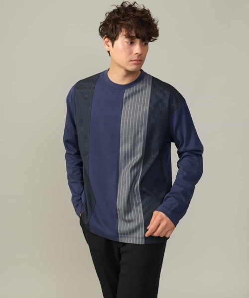 a.v.v（アーヴェヴェ）の「【主役TOPS】ストライプ切替カットソー(デザテクシリーズ）（Tシャツ/カットソー・メンズ・ホワイト/ネイビー・46/48/50）」の17枚目の写真