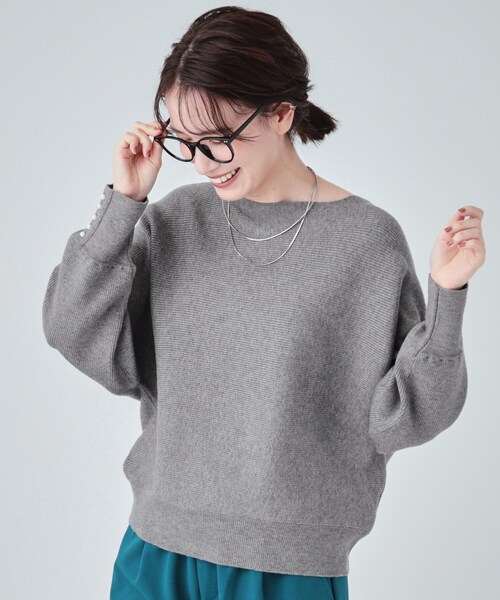 DRESKIP(ドレスキップ)の「◆【高レビュー/洗える】優しく上品に リブドルマン お袖フェイクパールニット(ニット/セーター・レディース・ピンク系/グリーン/ライトベージュ/ブラック/チャコールグレー/イエロー・00)」の1枚目の写真