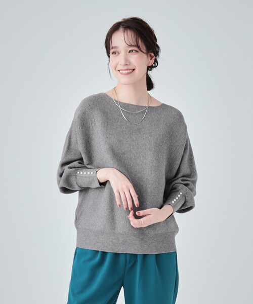 DRESKIP(ドレスキップ)の「◆【高レビュー/洗える】優しく上品に リブドルマン お袖フェイクパールニット(ニット/セーター・レディース・ピンク系/グリーン/ライトベージュ/ブラック/チャコールグレー/イエロー・00)」の11枚目の写真