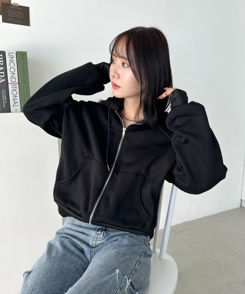 Tera wear オープンネックジップパーカー L ブラック CLEA（クレア）の「無地裏起毛ジップパーカー（パーカー）」 - WEAR