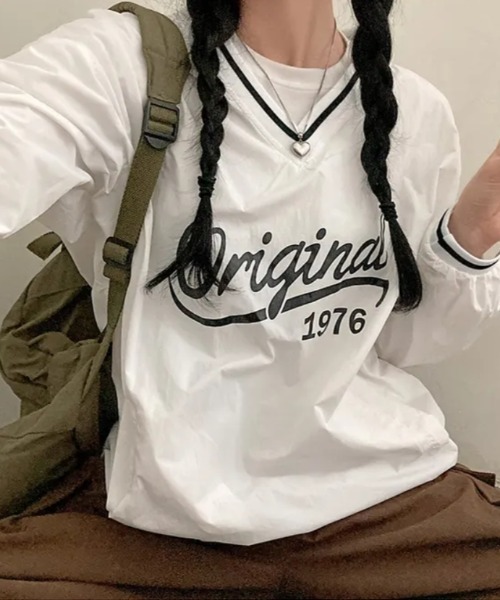 Per sist ence(パーシエンス)の「ロゴ入りスポーツMIXゲームシャツ風リブプルオーバー(Tシャツ/カットソー・レディース・ネイビー/ホワイト/ブルー・FREE)」の12枚目の写真