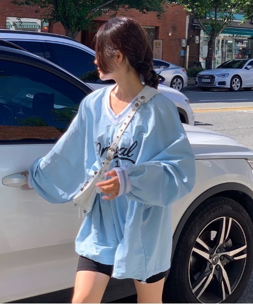 Per sist ence(パーシエンス)の「ロゴ入りスポーツMIXゲームシャツ風リブプルオーバー(Tシャツ/カットソー・レディース・ネイビー/ホワイト/ブルー・FREE)」の20枚目の写真
