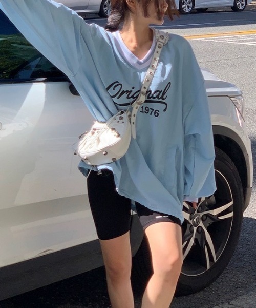 Per sist ence(パーシエンス)の「ロゴ入りスポーツMIXゲームシャツ風リブプルオーバー(Tシャツ/カットソー・レディース・ネイビー/ホワイト/ブルー・FREE)」の21枚目の写真