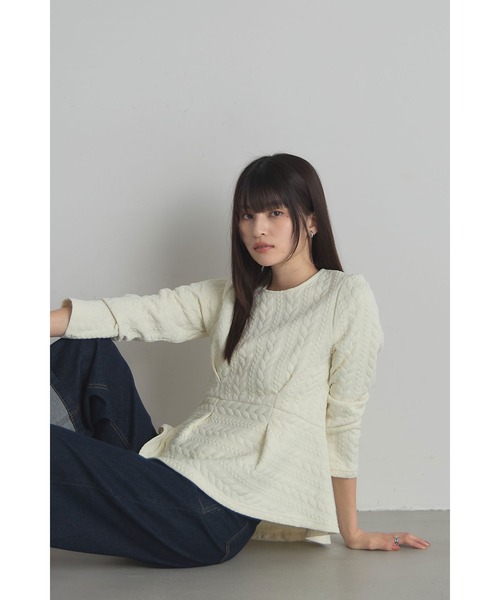 ケーブルジャガードペプラムカットソー（Tシャツ/カットソー