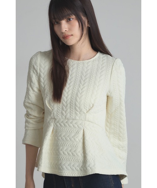 セール】ケーブルジャガードペプラムカットソー（Tシャツ/カットソー