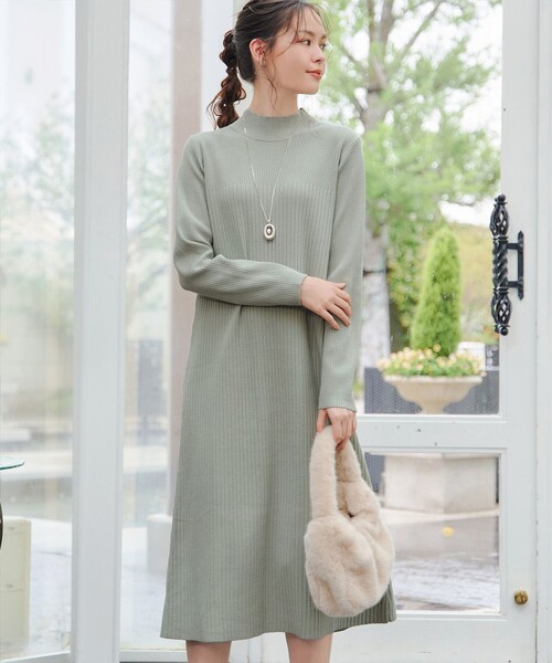 安田美沙子さん着用】リブ切替ニットワンピース（ワンピース